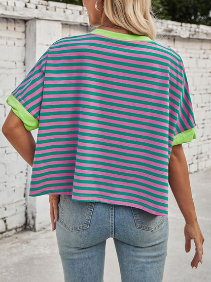 Striped Round Neck Short Sleeve T-Shirt