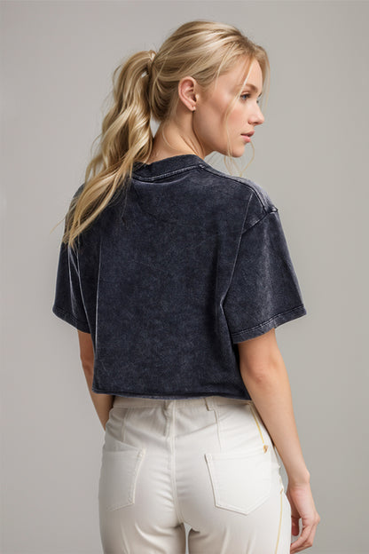 Round Neck Dropped Shoulder Short Sleeve T-Shirt