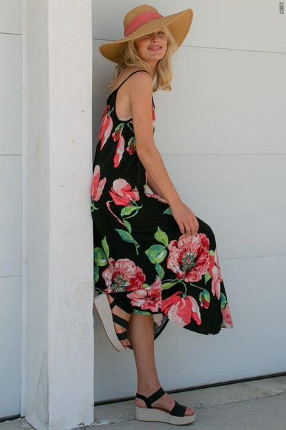 PLUS FLORAL HALTER POCKET DRESS