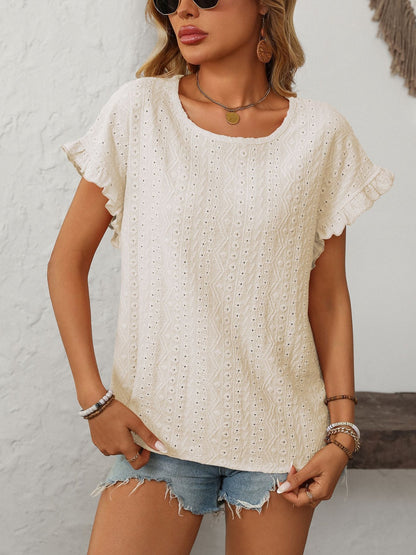 Eyelet Round Neck Short Sleeve Top
