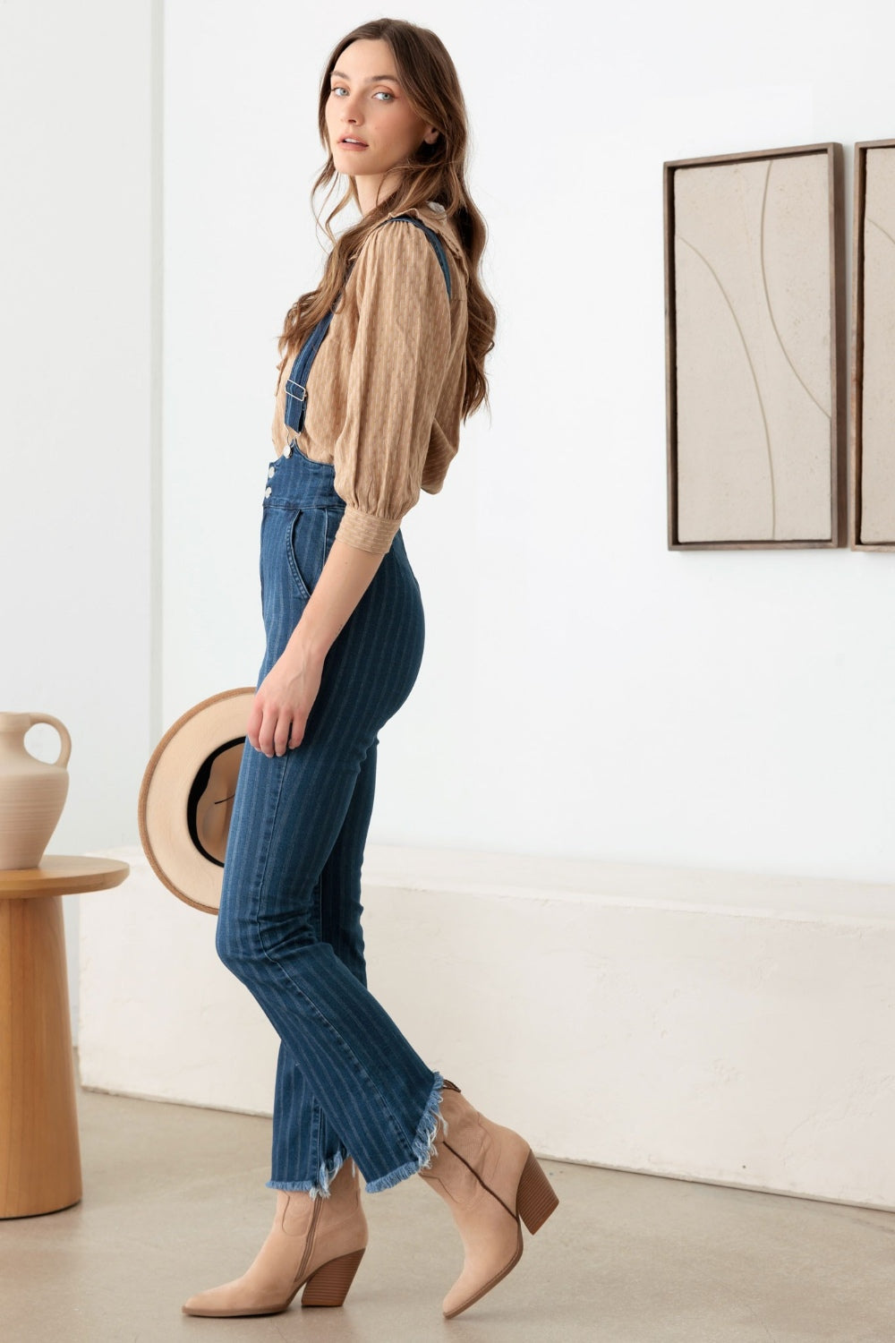 Striped Stretched Suspender Denim Overalls