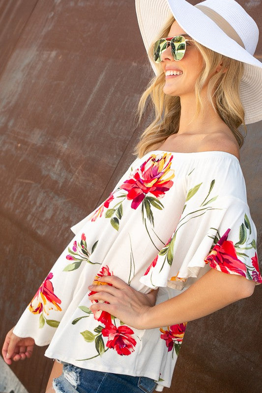 PLUS FLORAL OFF SHOULDER TOP