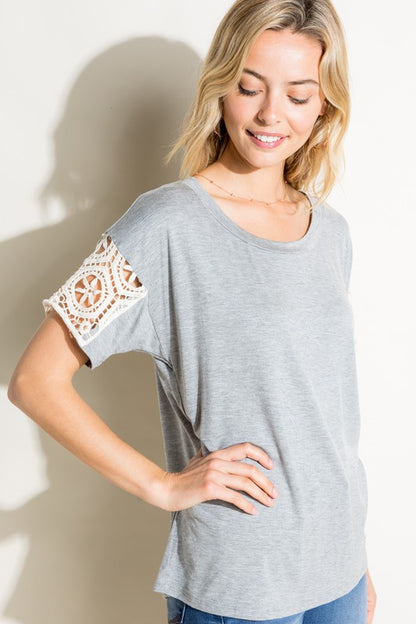 PLUS SOLID JERSEY LACE PATCH TOP