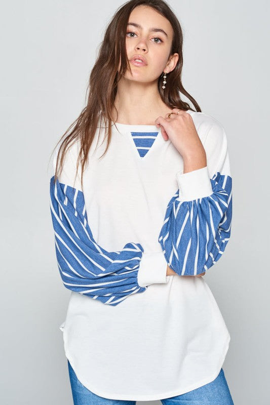 French Terry Striped Long Sleeve Top