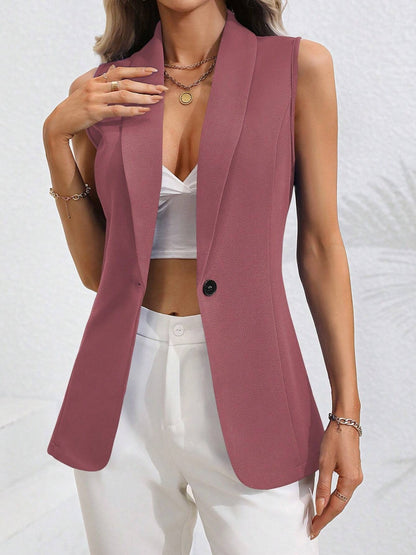 One Button Collared Neck Vest