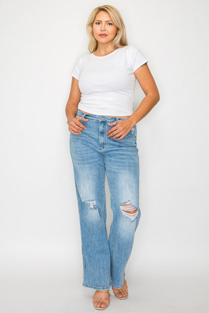 bytos Distressed High Rise Straight Jeans