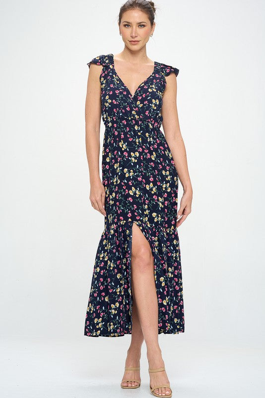 SUMMER FLORAL SLIT MAXI DRESS