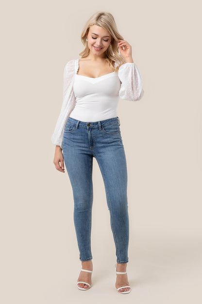 Long sleeve shirring sleeve bodysuit