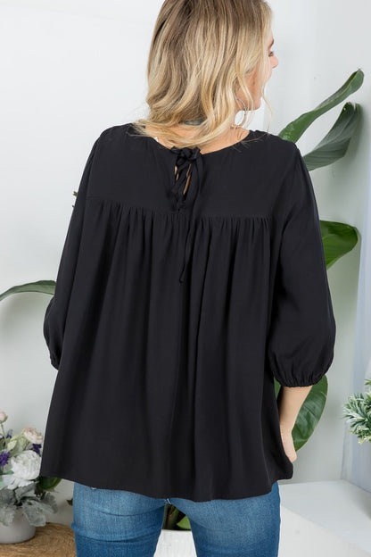 PLUS SOLID PINTUCK TUNIC BLOUSES