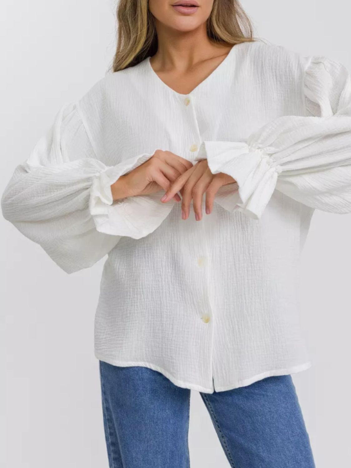 Button Up Flounce Sleeve Shirt