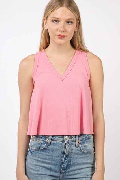 V-Neck Knit Swing Cropped Tank
