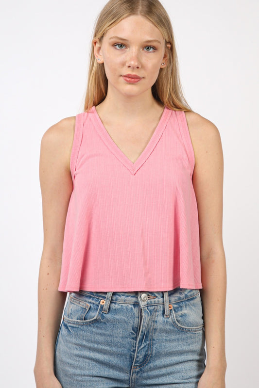 V-Neck Knit Swing Cropped Tank