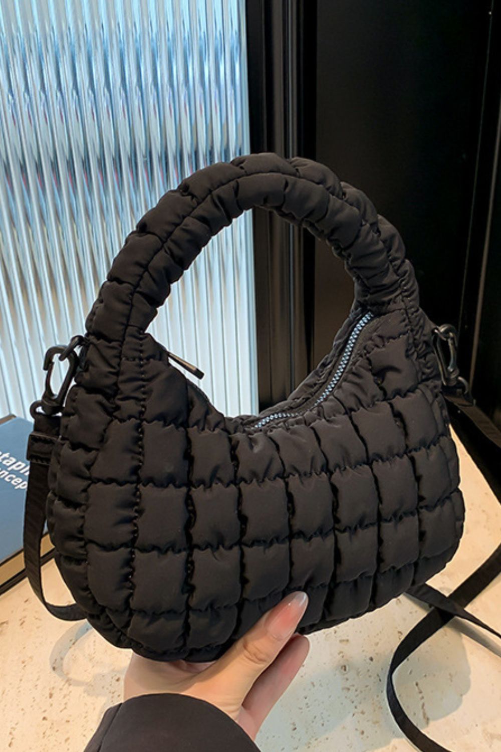 Quilted Puffy Removable Strap Crossbody Bag