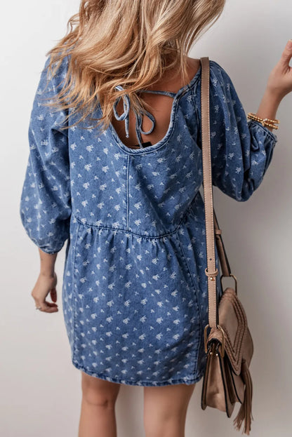 Tied V-Neck Mini Denim Dress