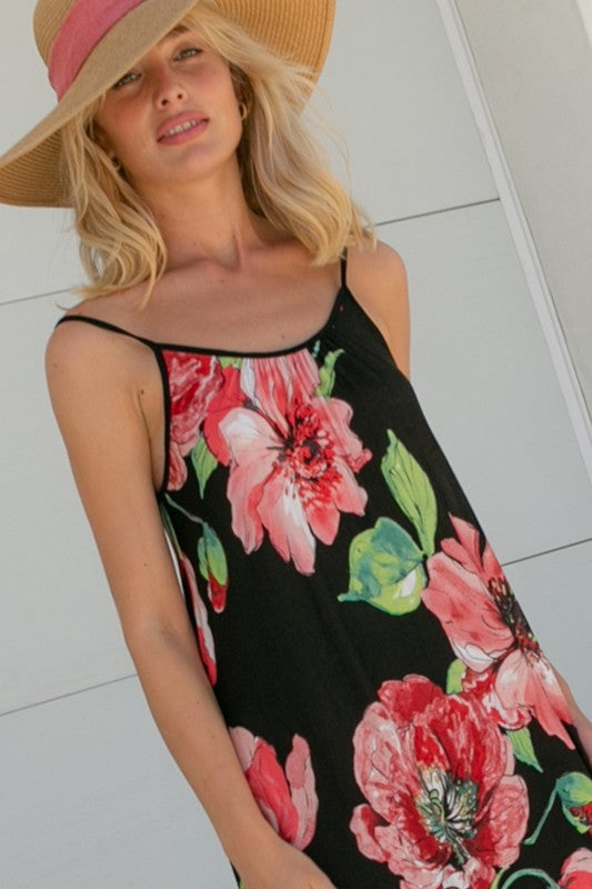 PLUS FLORAL HALTER POCKET DRESS