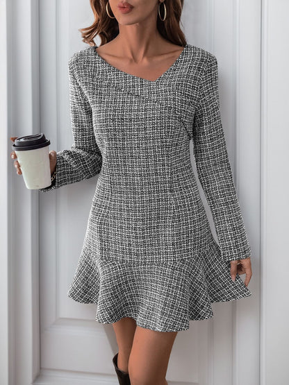 Asymmetric Long Sleeve Mini Dress