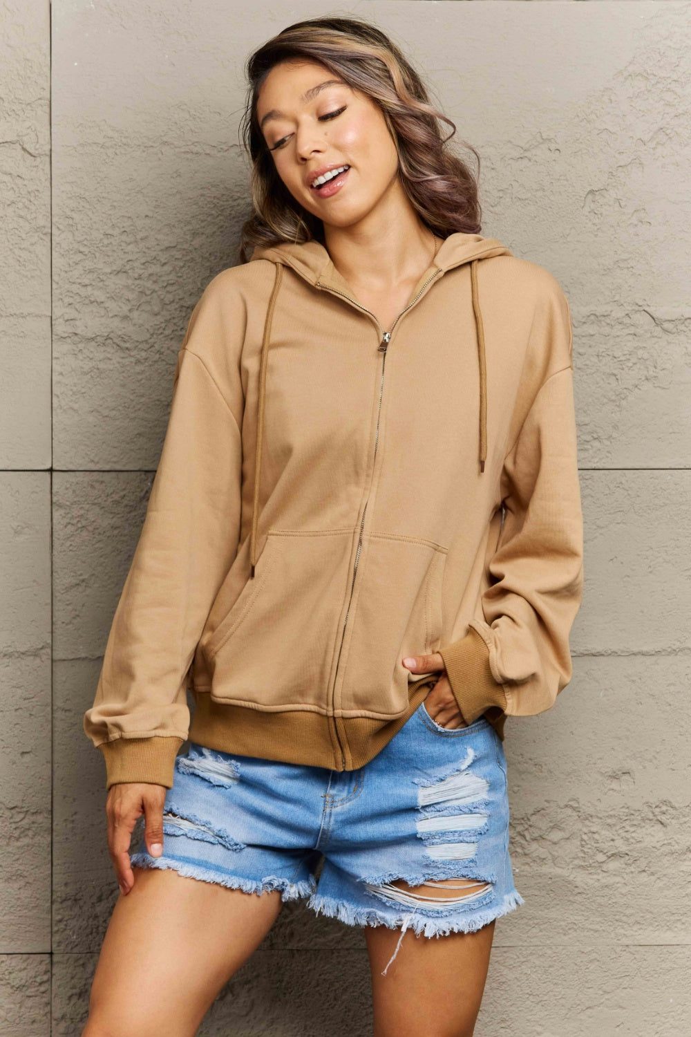 Zip Up Long Sleeve Hooded Jacket