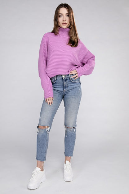 VISCOSE DOLMAN SLEEVE TURTLENECK SWEATER