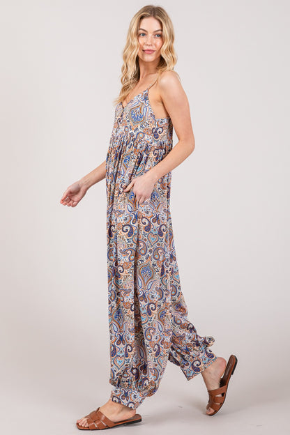 Multi Paisley Print Sleeveless Jumpsuit