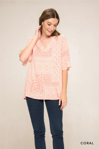 Paisley Print V-Neck Top