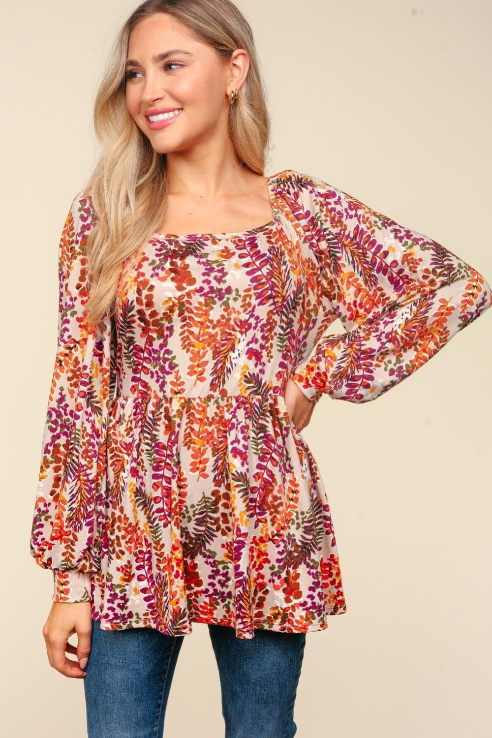 Peplum Floral Square Neck Blouse