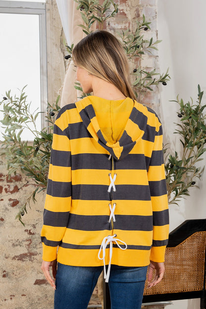 Drawstring Striped Long Sleeve Hoodie