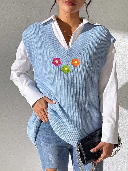 Flower V-Neck Sweater Vest