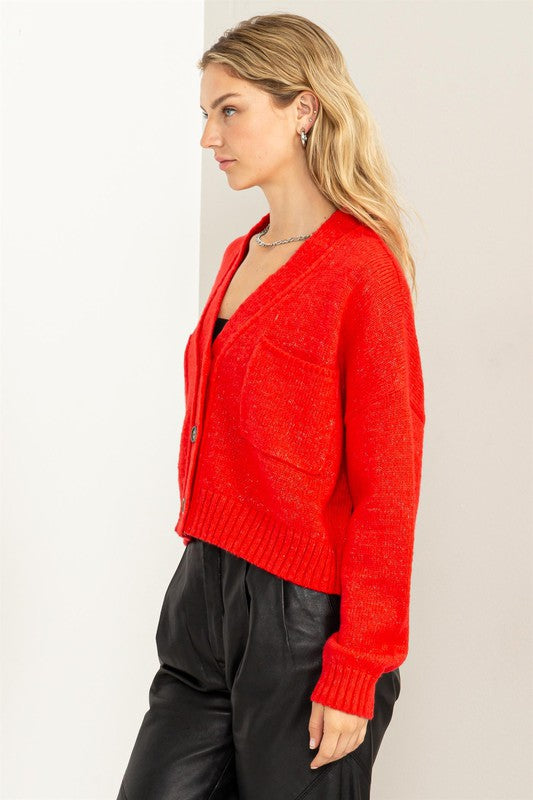 Cute Mood Crop Shoulder Cropped Cardigan Sweater