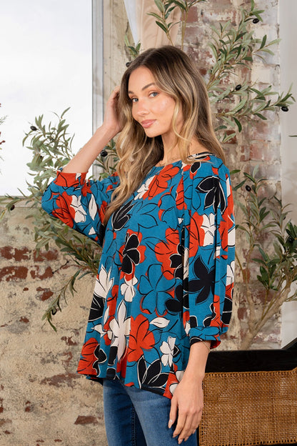 Printed Boat Neck Blouse