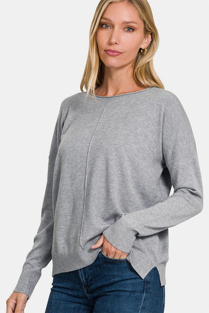 Front Seam Round Neck Sweater