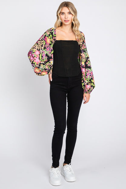 Floral Balloon Sleeve Blouse