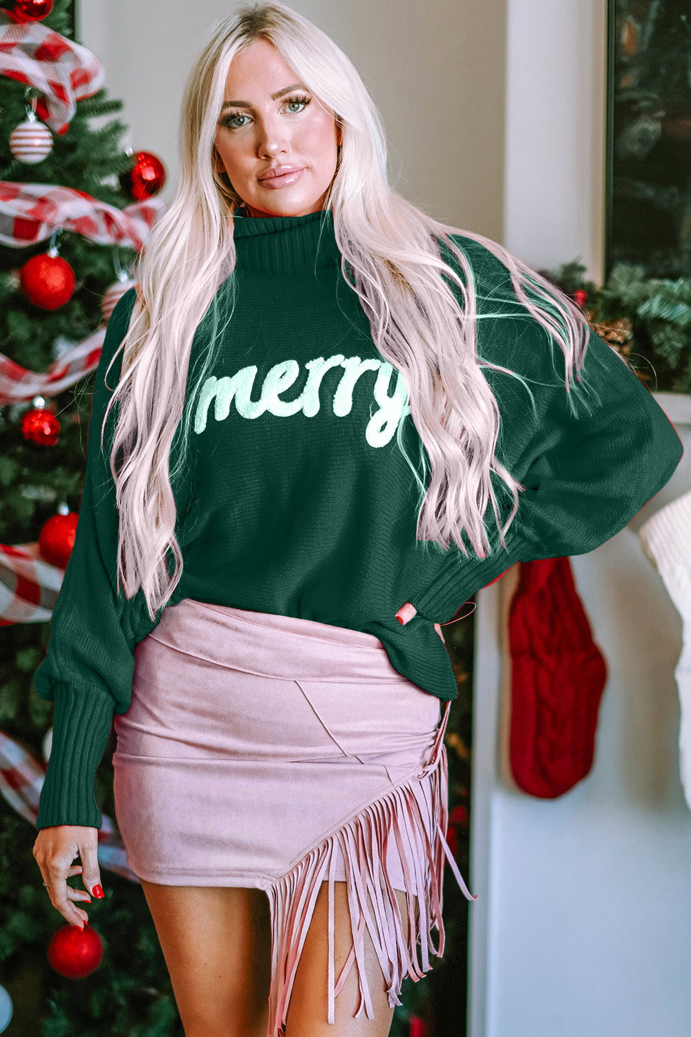 Merry Christmas Turtleneck Long Sleeve Sweater