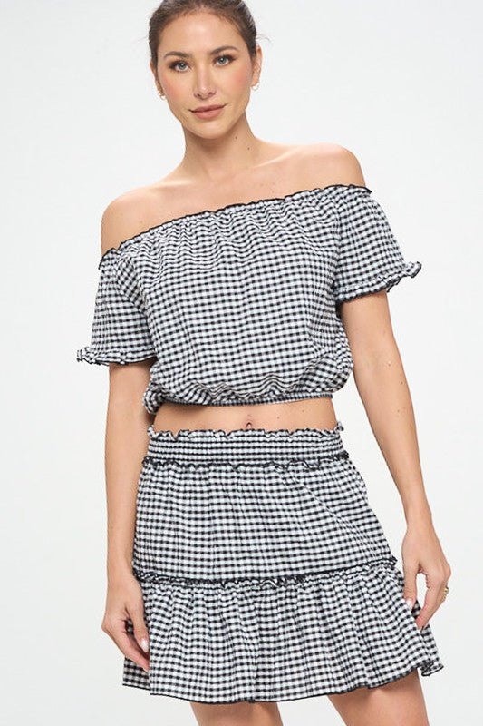 GINGHAM SEERSUCKER TOP SKIRT SET