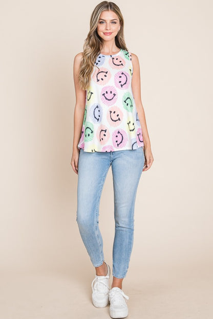 Smiley Face Round Neck Tank