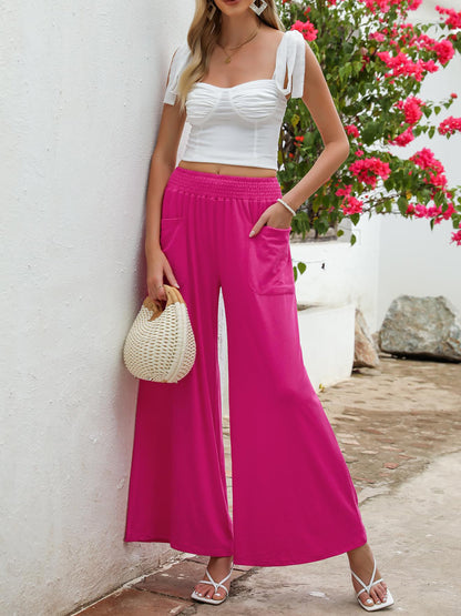 Pocketed Elastic Waist Wide Leg Pants