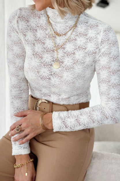 Mock Neck Long Sleeve Lace Top