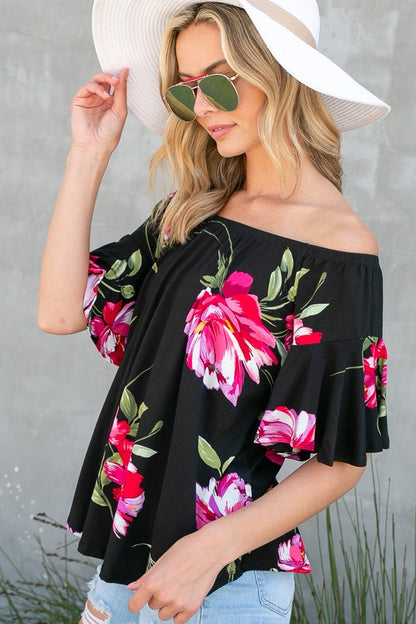 PLUS FLORAL OFF SHOULDER TOP