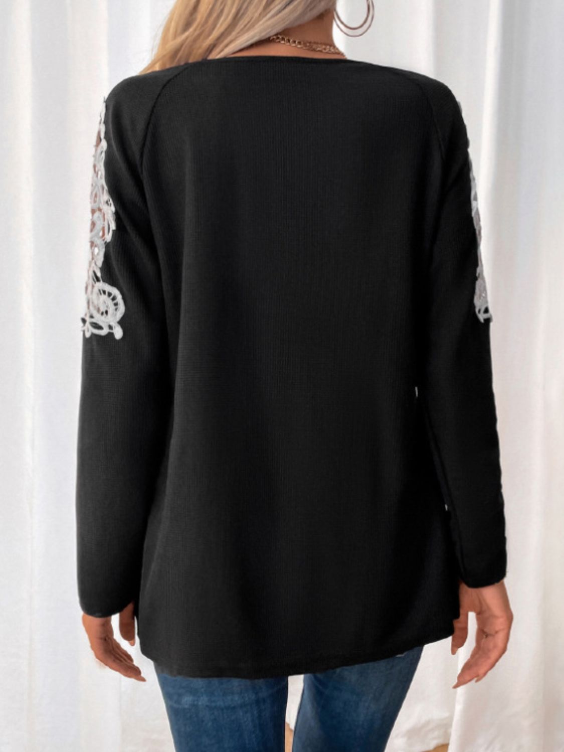Lace Detail Quarter Zip Long Sleeve Top