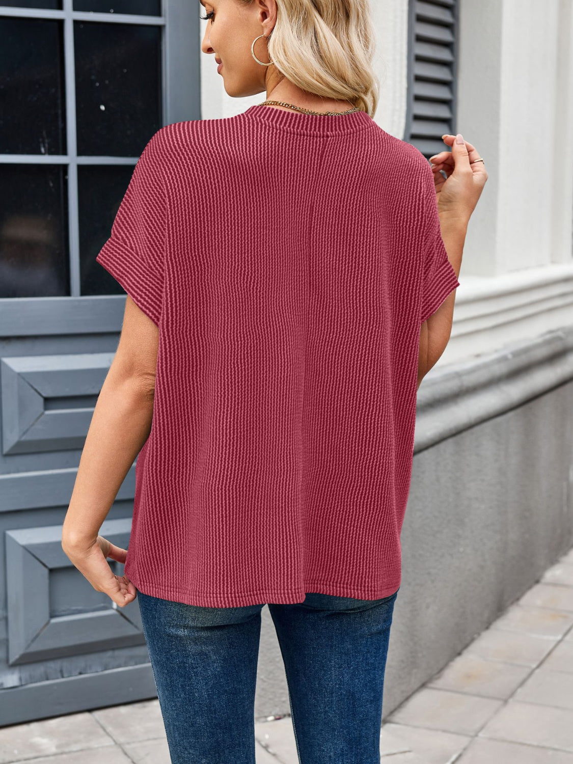 Round Neck Short Sleeve Rib T-Shirt