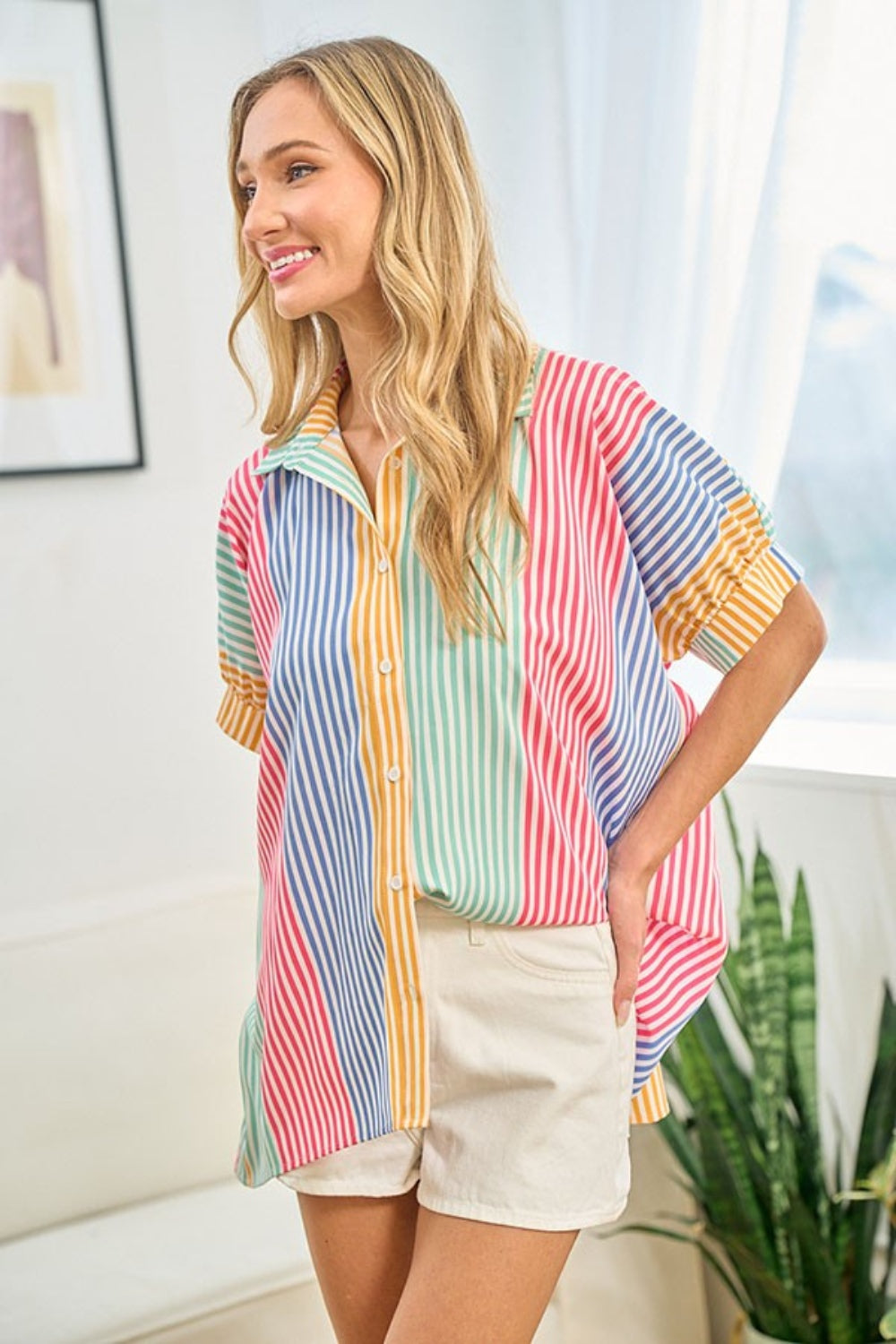 Striped Button Down Short Sleeve Shirt