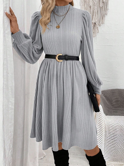 Textured Turtleneck Long Sleeve Dress