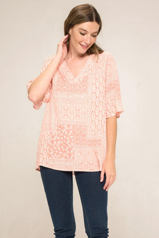 Paisley Print V-Neck Top