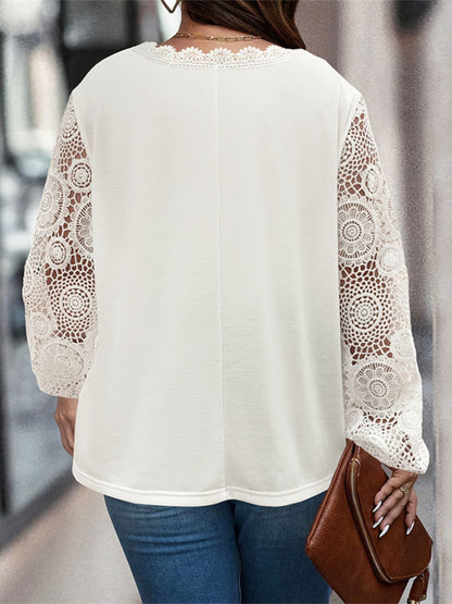 Lace Detail V-Neck Long Sleeve T-Shirt