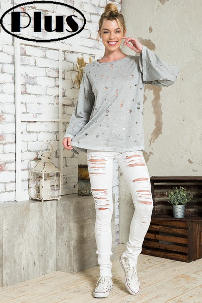 PLUS DISTRESSED TERRY TOP