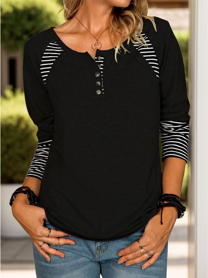 Striped Quarter Button Long Sleeve T-Shirt