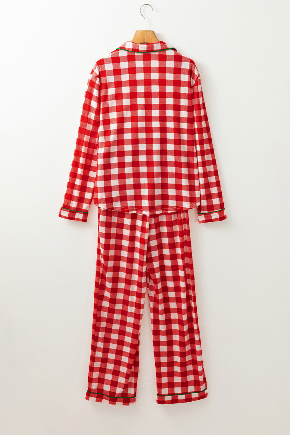 Plaid Collared Neck Long Sleeve Top and Pants Set