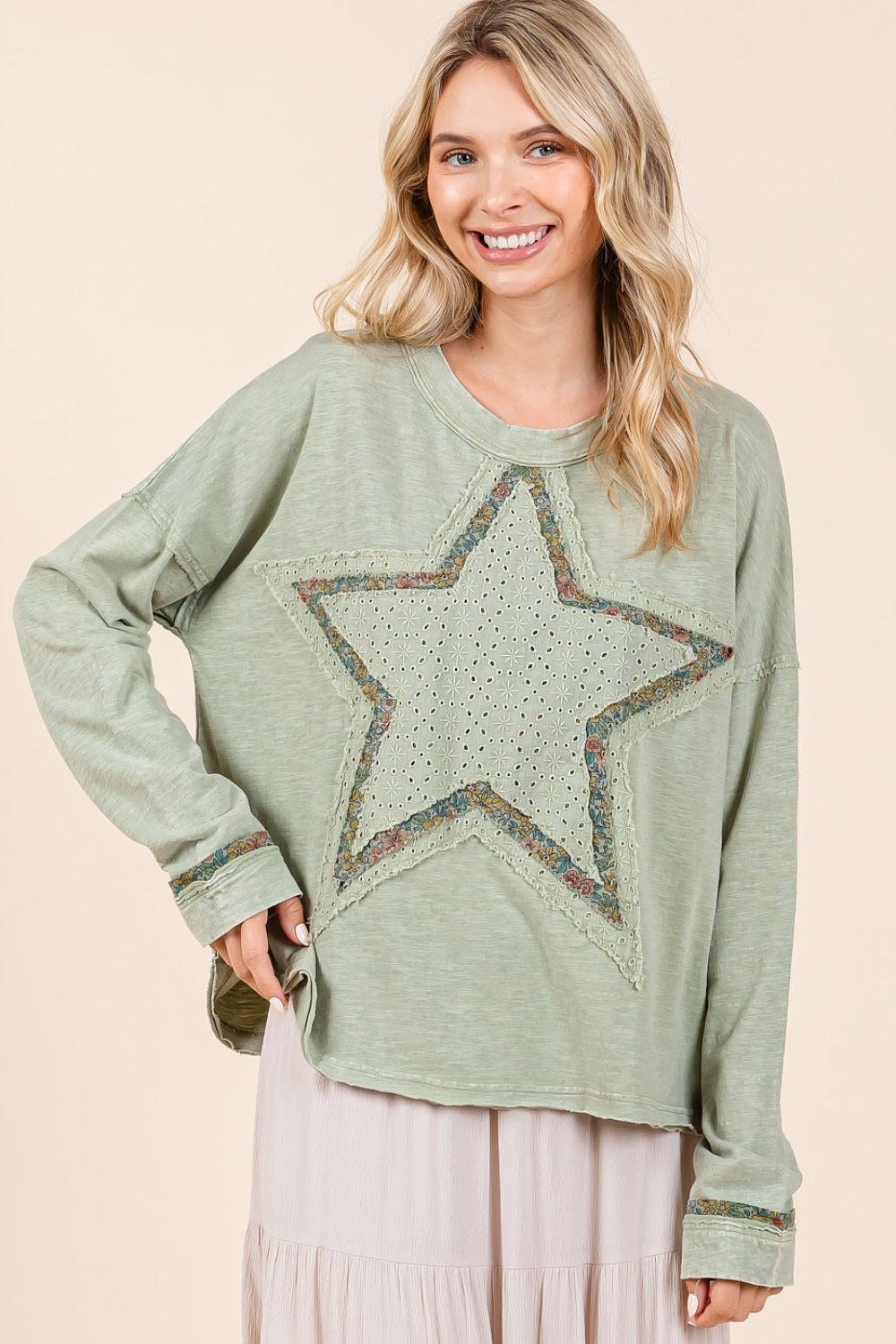 Mineral Wash Star Patch Long Sleeve T-Shirt