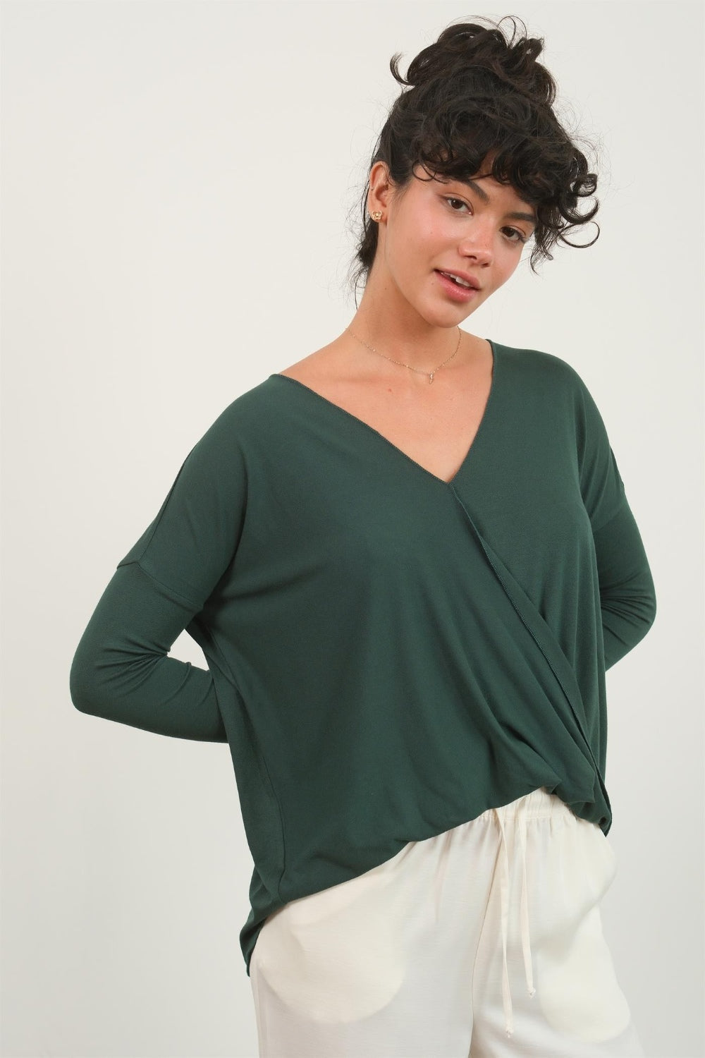 Draped Drop Shoulder Long Sleeve Top