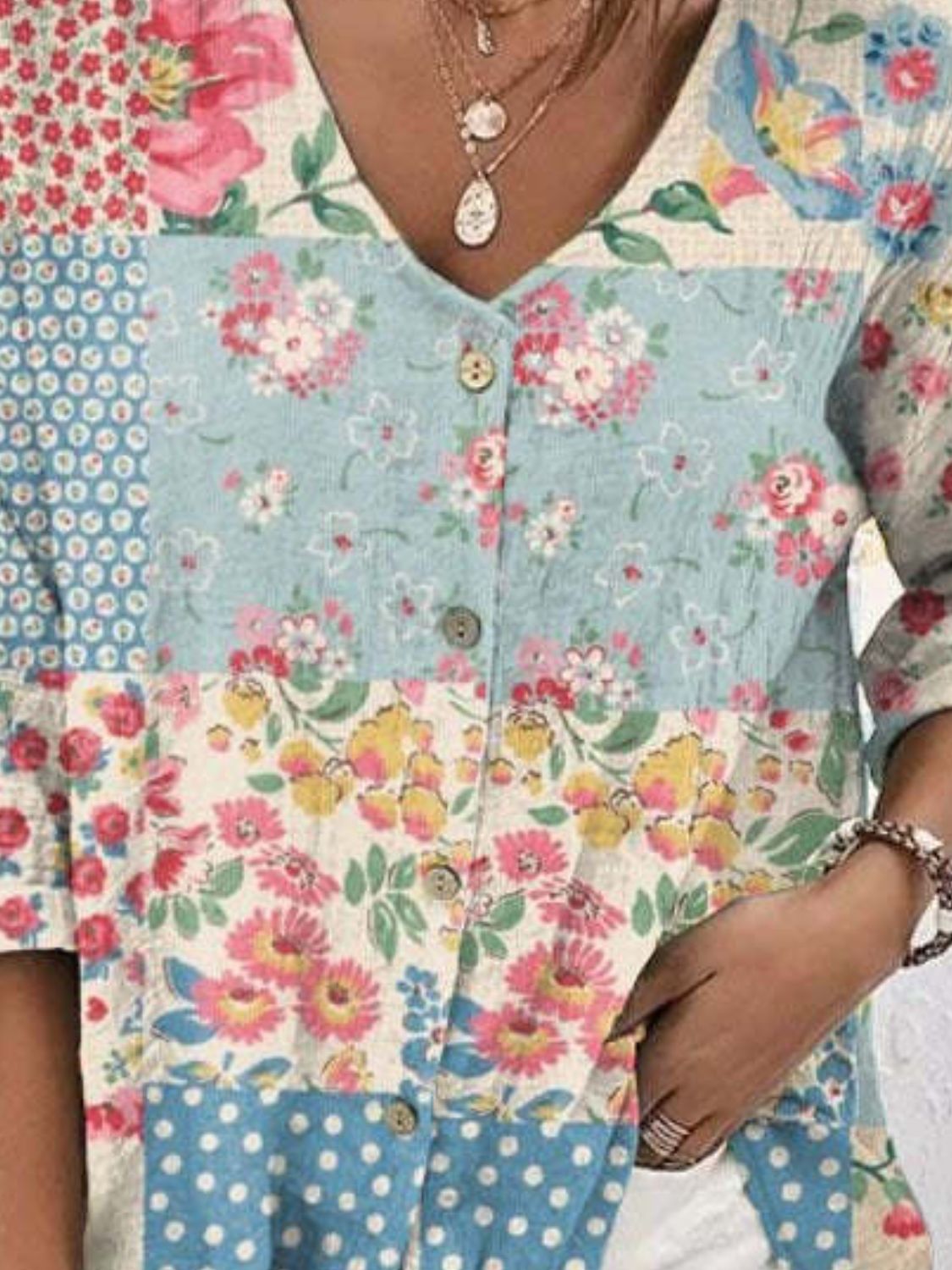 Printed V-Neck Blouse