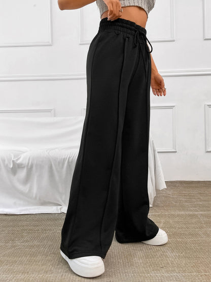 Drawstring Elastic Waist Wide Leg Pants